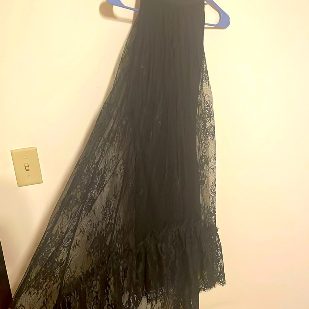 S black lace short in front, long in back dress with high neck